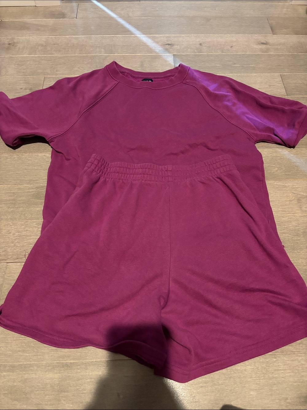 GAP Two-Piece Crewneck Top and Elastic Waist Shorts in Plum